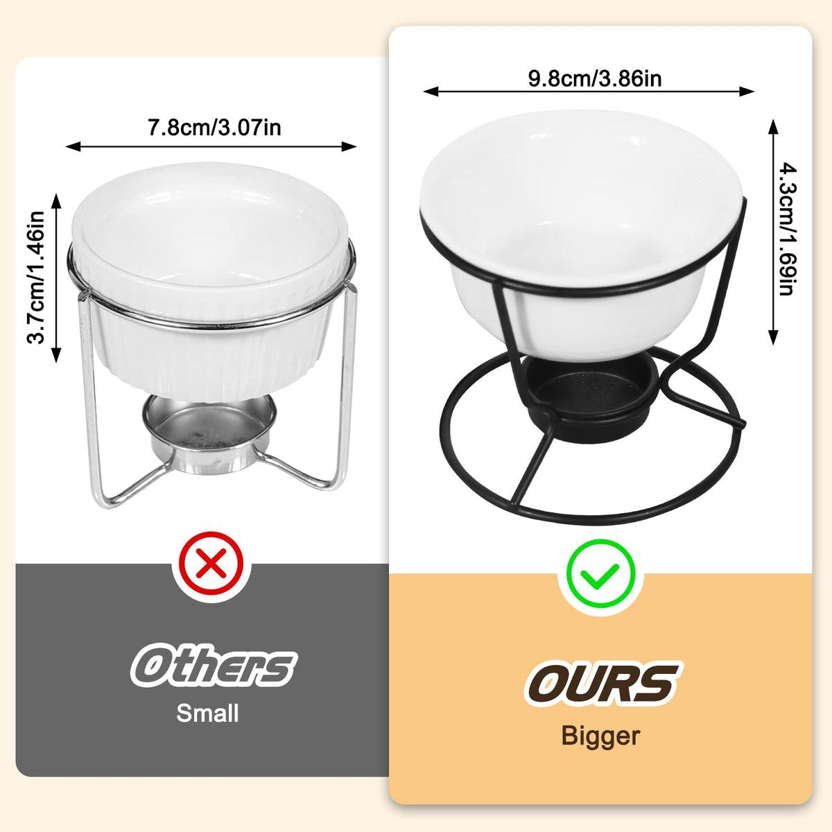 2 Pieces Butter Warmers for Seafood,Ceramic Butter Warmers for Chocolate or Cheese,Fondue- Dishwasher Safe,Oven Safe,Microwave Safe