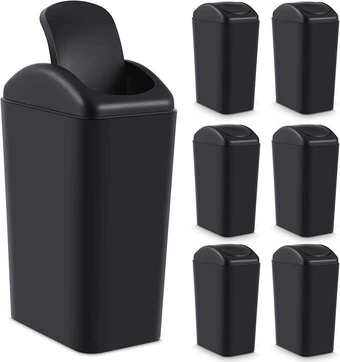 Hoolerry 4 Pcs 3 Gallon/12 Liter Small Trash Can Plastic Kitchen Garbage with Lid Small Trash Bin for Bathroom Office Bedroom Kitchen Waste Outdoor (Black)