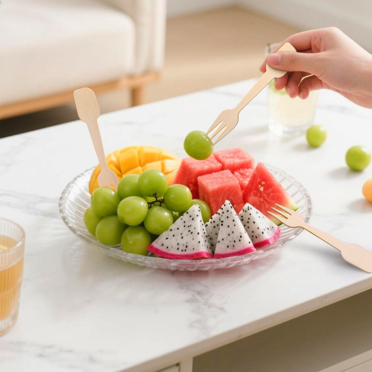 200 Bamboo Fork and Spoon 2 in 1, 4.72" Disposable Forks Spoons Combo Composatable Utensils for Charcuterie, Desserts, Appetizers, Snacks, Ice Cream, Small/Mini/Little Cutlery for Parties/Wedding