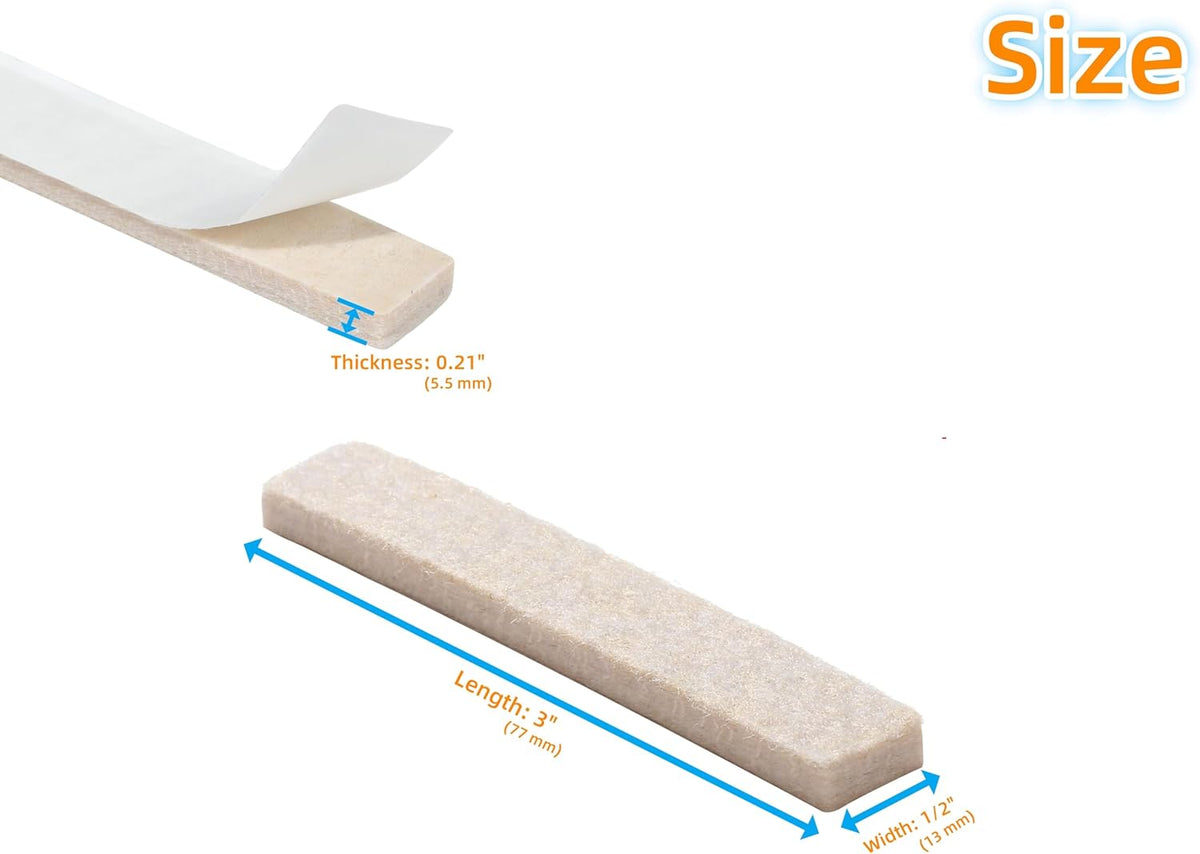 Furnigear Felt Strips with Adhesive Backing for Furniture - Felt Furniture Pads for Hardwood Floors, Furniture Chair Feet Felt Pads, Furniture Floor Protector Sliders 30 Pcs 3 x 1/2" Rectangular Beige