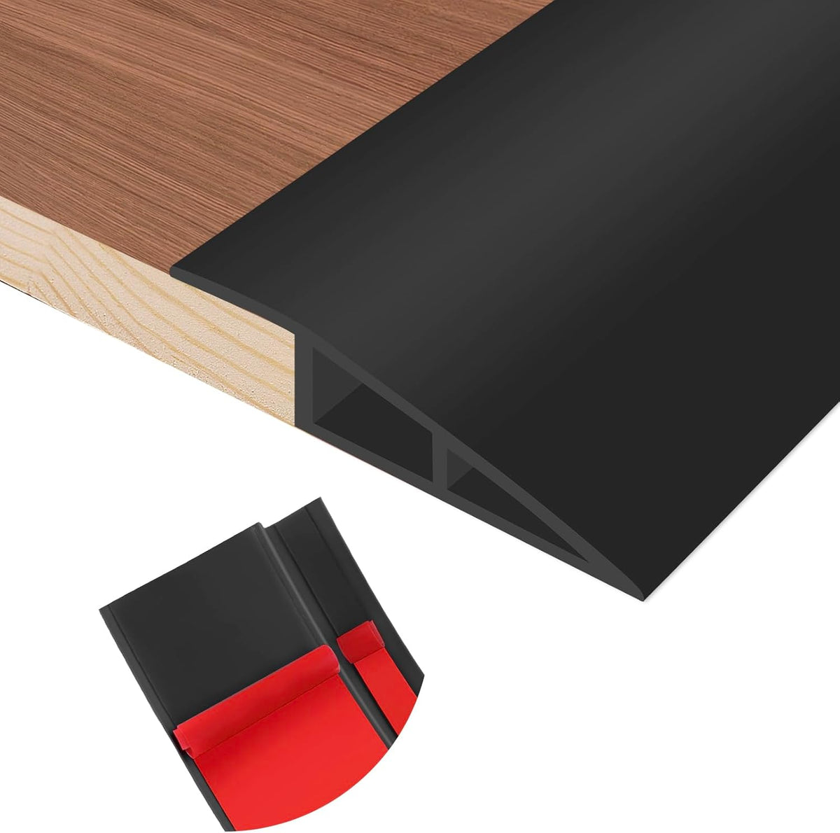 Floor Transition Strip Self Adhesive Vinyl Door Threshold for Doorways Carpet Edging Trim Overlap Edge Reducer for Laminate Floor, Carpet, Tile (Black, 1/5" to 2/5", 10Ft)