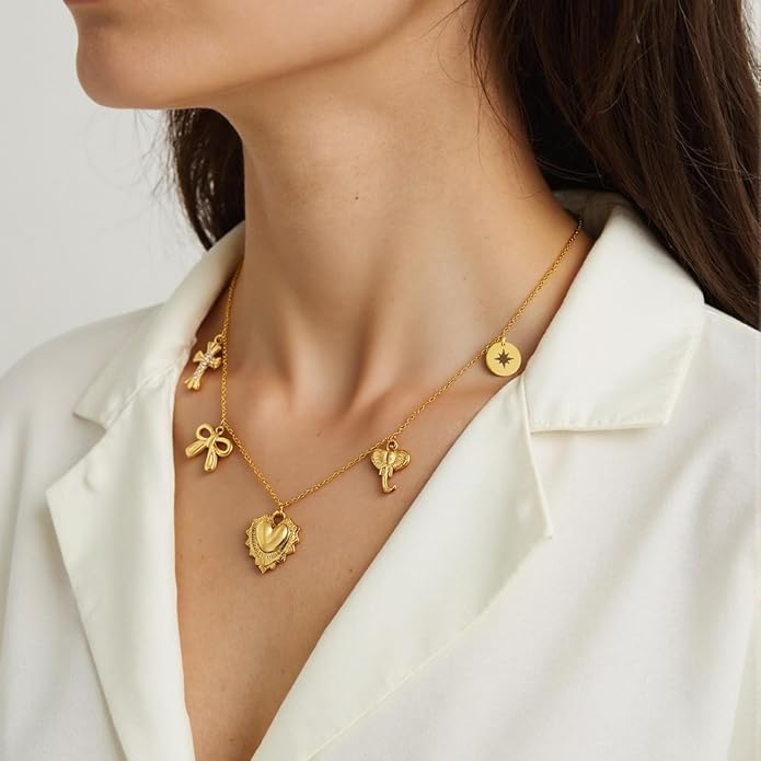 Heart Necklace for Women, 18K Gold Plated Heart Pendant Layered Necklaces Jewelry Gifts Gold Silver
