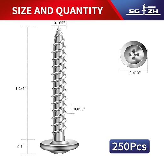 #8 x 1-1/4" Wood Screw 250Pcs 410 Stainless Steel Standard Thread Truss Head Fast Self Tapping by SG TZH
