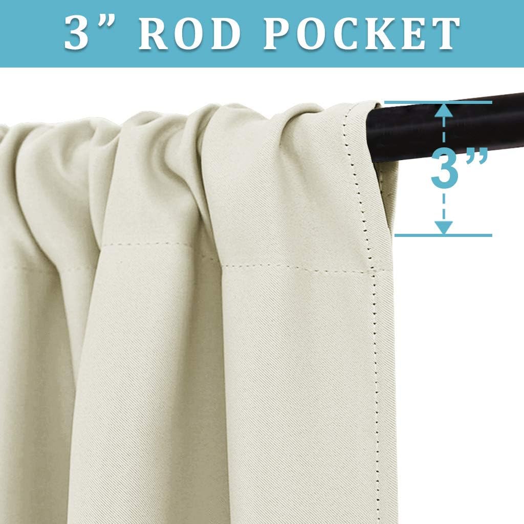 RYB HOME Curtains for Bedroom 63 inches Long, Blackout Thermal Insulating Window Treatment Drapes for Living Room Bathroom Basement Laundry Classroom, W 34 x L 63, Beige, 2 Panels