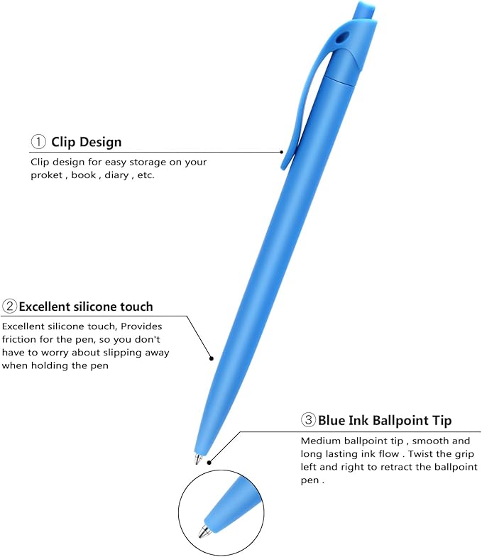 Aozora Pens Bulk 240 Pack Blue Click Pens No Bleed Wholesale Retractable Ballpoint Pens Medium Point,Smooth Ink Pens for Journaling School Office Supplies 1.0MM Blue Ink