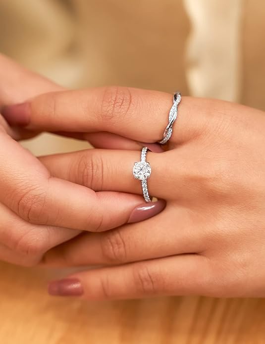 IMOLOVE Solitaire Moissanite Engagement Ring, 1CT D Color VVS1 Clarity, 925 Sterling Silver with 18K White Gold Plated, Ideal Gift for Women