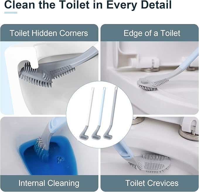 Golf Toilet Brush, Toilet Cleaning Brush, Flexible Bendable Silicone Long Handled Toilet Brush, 360° Deep Toilet Bowl Cleaning Brush,Quick Drying Toilet Brush for Bathroom with a Hook (Black)