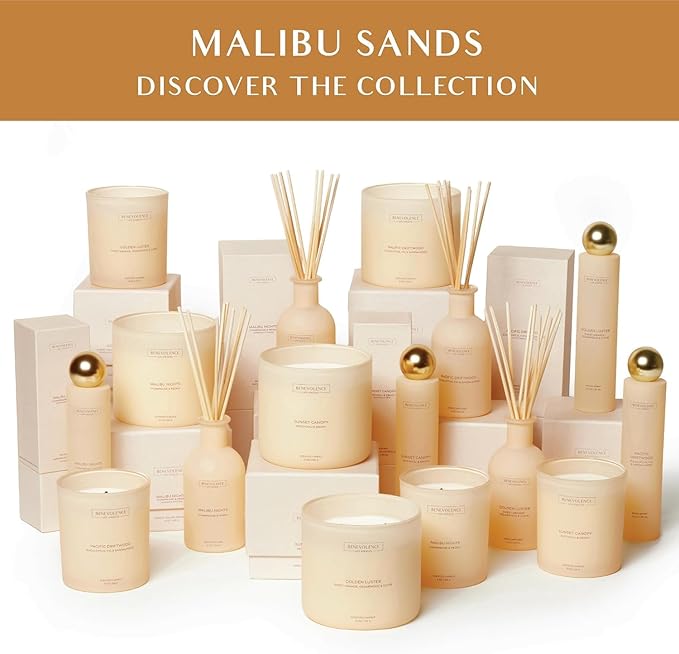 Benevolence LA Reed Diffuser - Champagne & Peony | Luxurious Home & Bathroom Decor | Long-Lasting Scent Diffusers for Home - Malibu Sands Collection