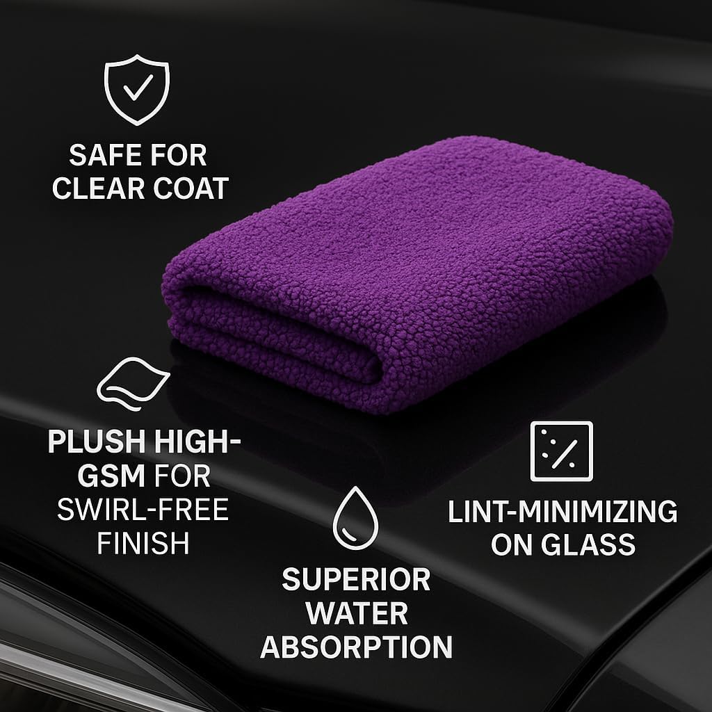 10 Pack Pak Details Edgeless Microfiber Towels for Cars | 16x16 Ultra-Soft, Scratch-Free & Lint-Free Car Detailing Microfiber Cloths for Buffing & Coating | Seamless Finish Auto Cleaning Cloths