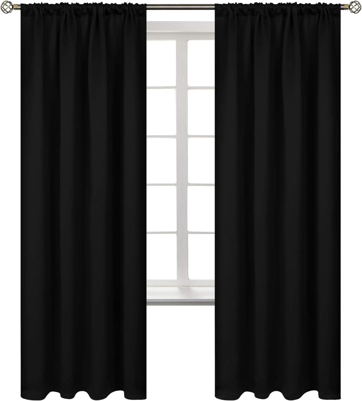 BGment Black Blackout Curtains for Bedroom 52 x 72 Inch Long - Thermal Insulated Drapes Room Darkening Window Treatments for Living Dining Room, 2 Panels