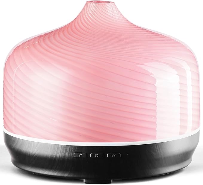 Porseme 500ml Glass Essential Oil Diffuser Aromatherapy Ultrasonic Cool Mist Humidifier 15-21 Running Hours Waterless Auto-Off Air Diffusers for Sleeping Yoga Office Working Spa and Rest (Pure Pink)
