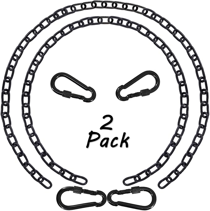 2 Pack 44in Hanging Swing Chain with 4 Carabiners, 660LB Capacity Hanging Kits Heavy Duty Hanging Chair Hardware for Hammock Swing Hanging Chair Punching Bags Sandbag Indoor Outdoor Yoga Gym (Black)