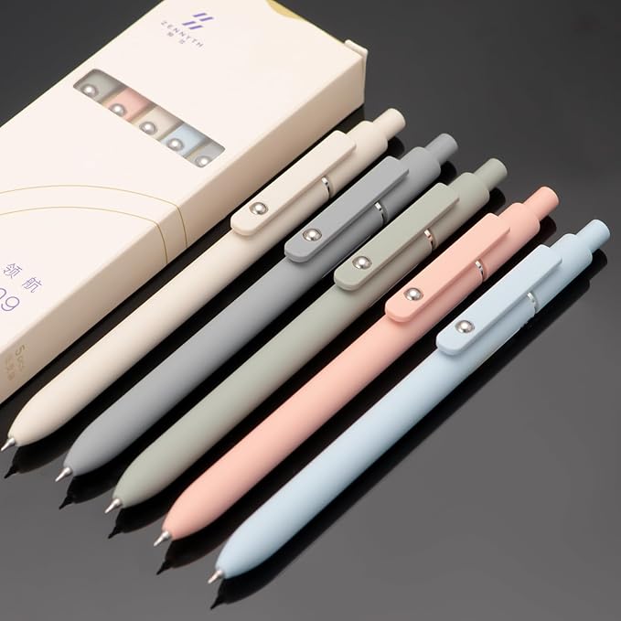 5PCS Retractable Gel Pens Set, Quick Dry Black Ink Fine Point Roller Ball Gel Ink Pen for Smooth Writing (Morandi Color)