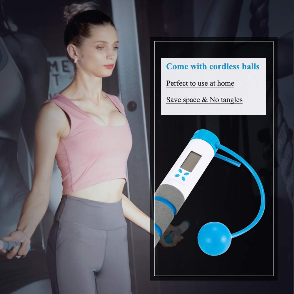Jump Rope, Digital Weighted Handle Workout Jumping Rope with Calorie Counter for Training Fitness, Adjustable Exercise Speed Skipping Rope for Men, Women, Kids, Girls (Blue)
