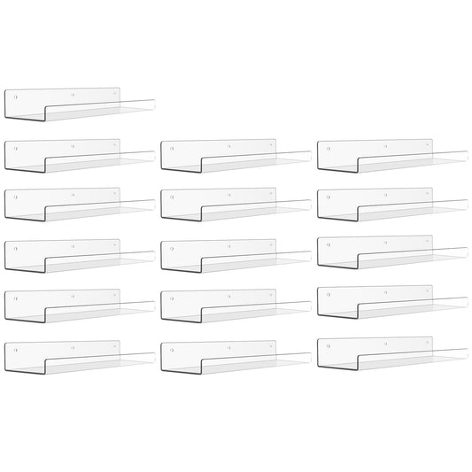 upsimples 16 Pack Acrylic Shelves for Wall Storage, 15" Floating Bookshelves for Kids, Display Shelf Organizer for Bathroom, Bedroom, Living Room, Kitchen, Room Decor, Clear