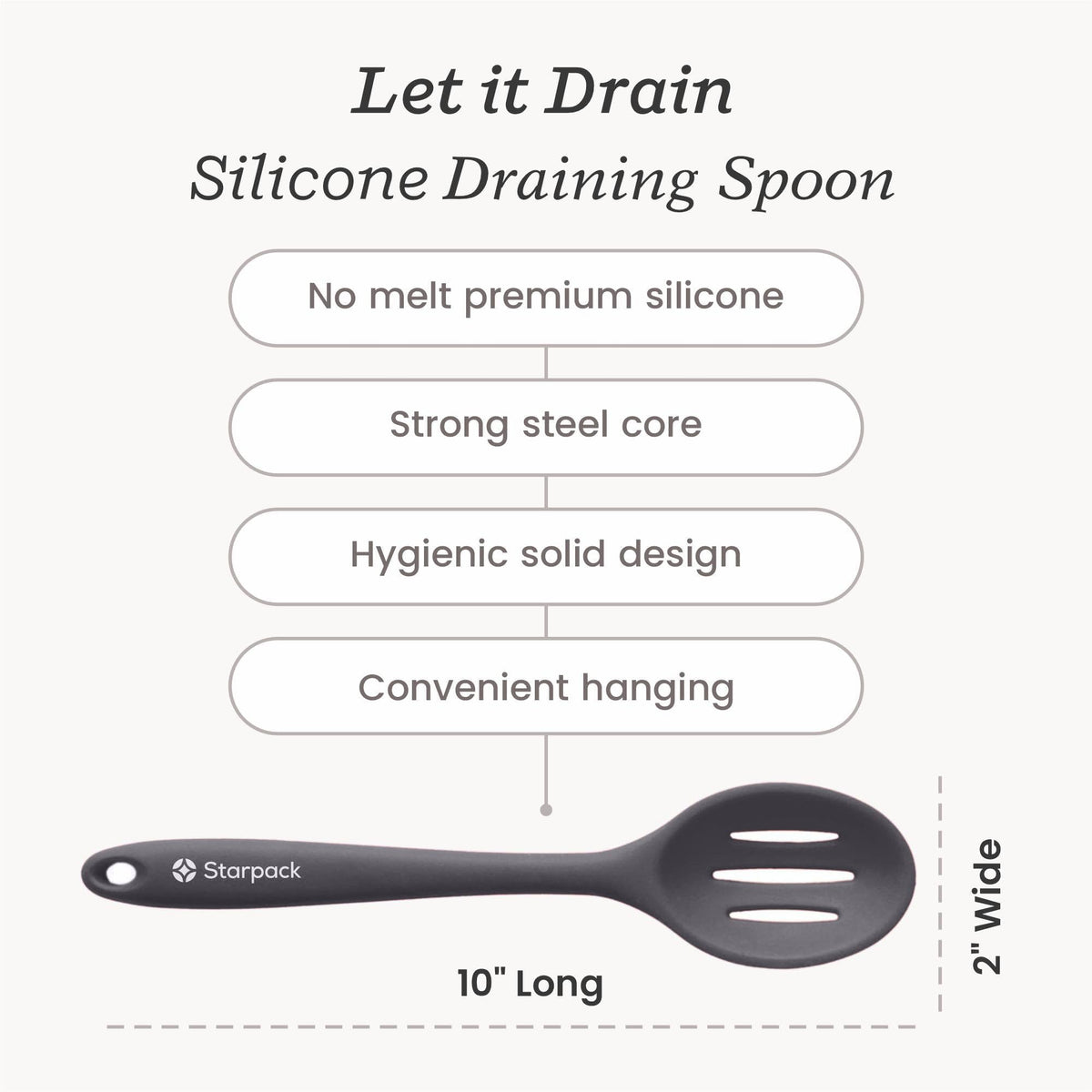 Starpack 'Let it Drain' Silicone Slotted Spoon - Large Slotted Spoon for Cooking Heat Resistant to 600°F - Silicone Slotted Serving Spoons, Non Stick Slotted Cooking Spoon