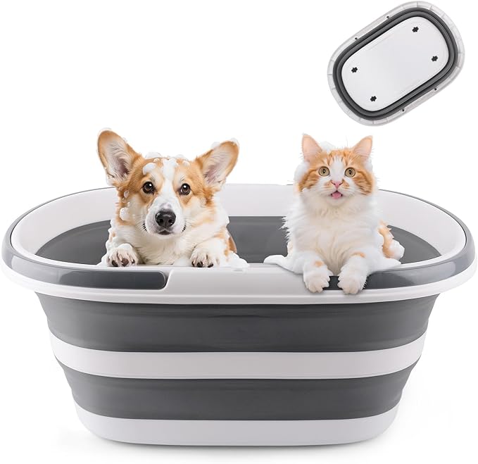 Extra Large Collapsible Bucket 35L Mop Bucket With Handles & Wheels, Plastic Wash Basin Pet Bath Tub for Puppy Dogs Cats, Folding Laundry Basket Clothes Storage Organizer RV Outdoor Camping Essentials