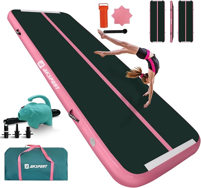 AKSPORT Inflatable Gymnatsics Mat Tumble Track 10ft 13ft 16ft 20ft 23ft Air Tumbling Mat with Air Pump for Home Use/Training/Cheerleading/Yoga