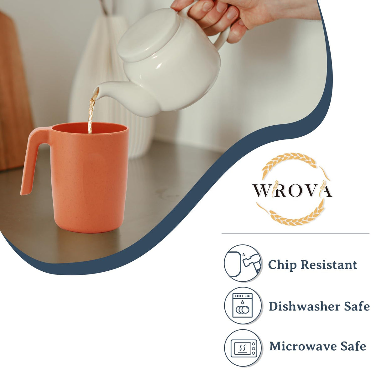 Wrova 16oz Wheat Straw Cups with handles set of 6-Plastic Cups Reusable-Unbreakable Kids Mugs-Dishwasher Safe & Microwave Safe-Ideal Plastic Mugs for Tea,Coffee,Camping,RV-Vibrant Color