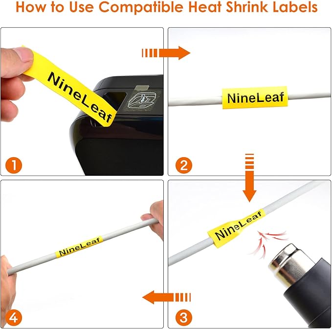 NineLeaf 2 Roll Black on Yellow Heat Shrink Tubes Label Tape Compatible for Brother Ptouch HSe-611 HSe611 HS611 HS-611 for P-Touch PT1180 PTD400 PTD600 Label Maker - 5.8mm (0.23inch) x 1.5m (4.92ft)