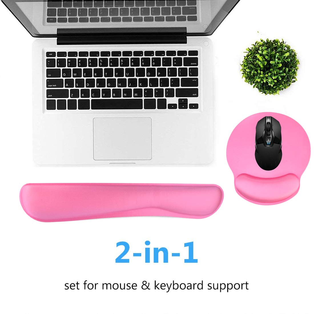 Keyboard Wrist Rest Pad Mouse Pad, Memory Foam, Rest Pads Sets for Comfortable Typing & Wrist Pain Relief, Anti-Slip Rubber Base (Rose Pink)