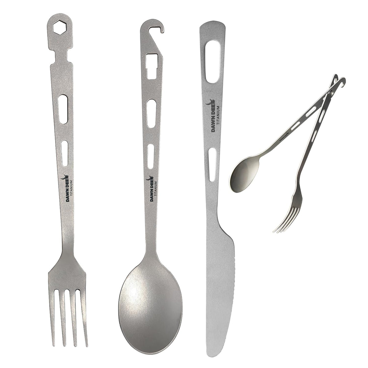 Titanium Fork Spoon Knife Set - Camping Tongs | Ultralight Backpacking Utensils, Travel Cutlery Set, Heat-Resistant & Rustproof, Hiking Survival Gear (Knife+ Fork+ Spoon)