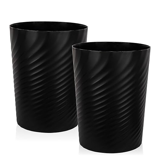 UUJOLY Plastic Small Trash Can Wastebasket, Garbage Container Basket for Bathrooms, Laundry Room, Kitchens, Offices, Kids Rooms, Dorms, (Black, 2.6 Gallon/2 Pack)
