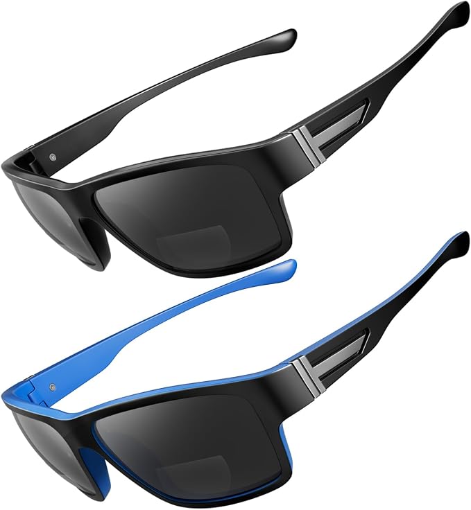SKYOAK 2 PACK Upgraded Unbreakable Bifocal Reading Sunglasses Men TR90 Frame Wrap Around Design Glasses UV400 Protection Outdoor Sun Reader Sports/Driving (Black & Blue +3.5)