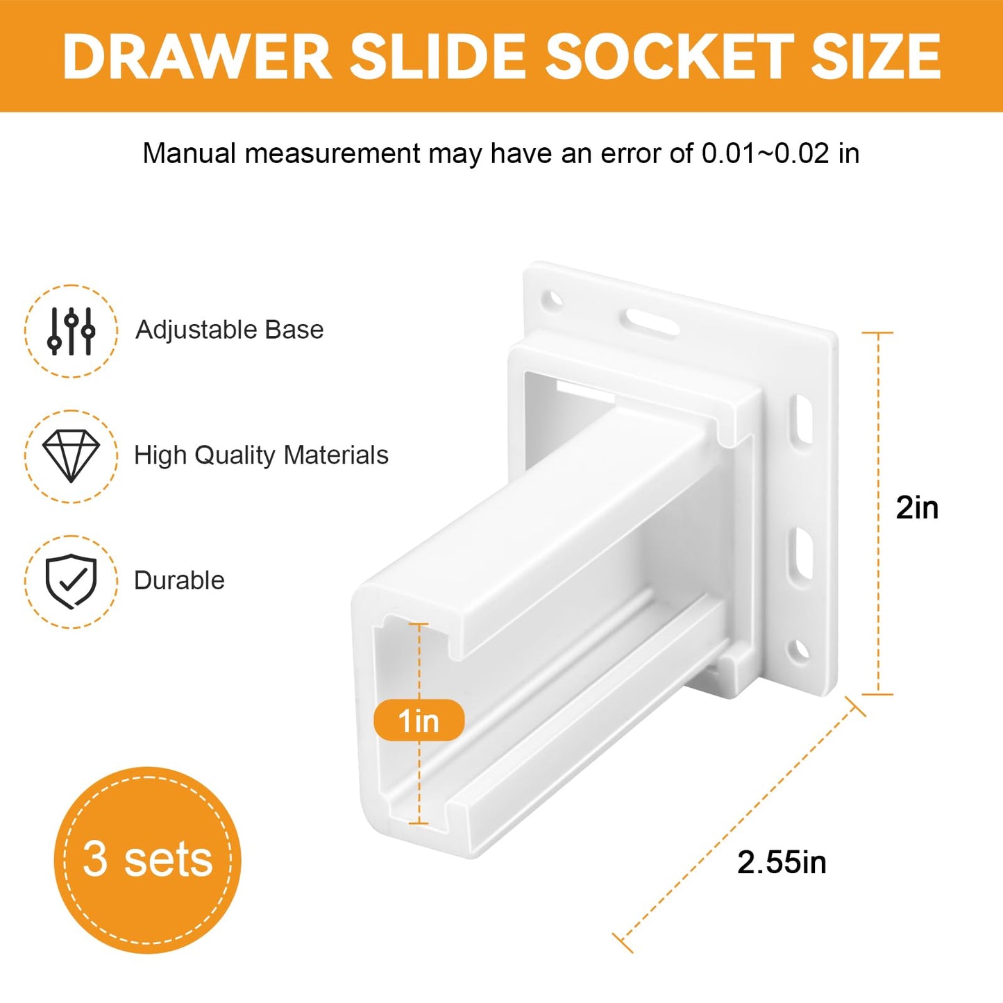 3 Pack Drawer Slides Sockets Set RV Drawer Rail Bracket, Drawer Hardware for 1'' Slide Channel, Cabinet Drawer Slides, Drawer Rails, C-Shaped Adjustable Base, RV Cabinet Hardware, Included Screws