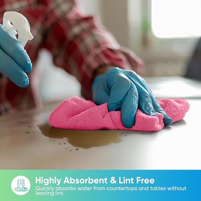 HOMEXCEL Pink Microfiber Cleaning Cloth, 24 Pack Cleaning Towels for Kitchen, Lint Free, Scratch-Free, Highly Absorbent, and Reusable Cleaning Rags for House, Window and Glass, Cars, 11.5 X11.5 inch
