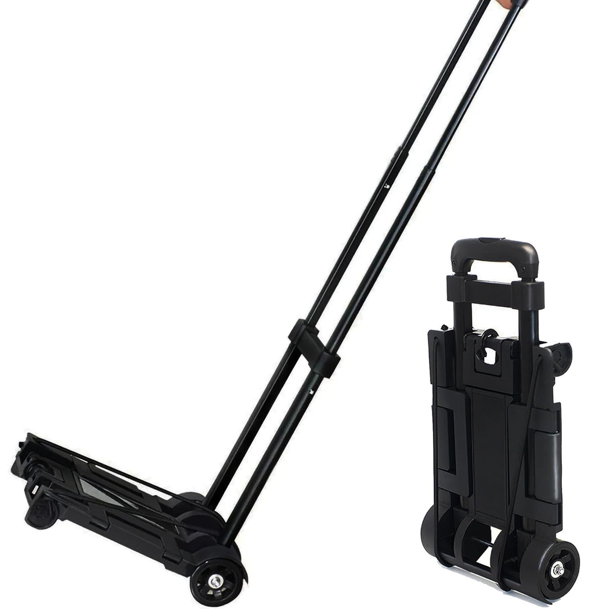 Folding Luggage Cart with Expandable Chassis,2 Wheels Folding Hand Truck Dolly,Collapsible Light Duty Dolly for Moving Shopping Travel Office Use,50lbs(Black)