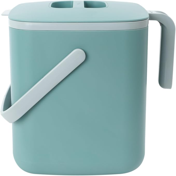 Blue Ginkgo Kitchen Compost Bin [5L / 1.32 GAL] – Filter-Free, Odor-Tight Countertop Food Waste Pail with Handles (Made in Korea, Green)