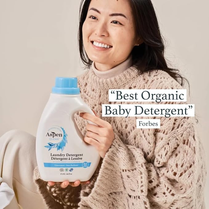 AspenClean Natural Laundry Detergent Unscented - 100% Natural, Organic,Cruelty-Free, Biodegradable - Safe for Babies, Pets & Kids - EWG Certified (ingle Unit)