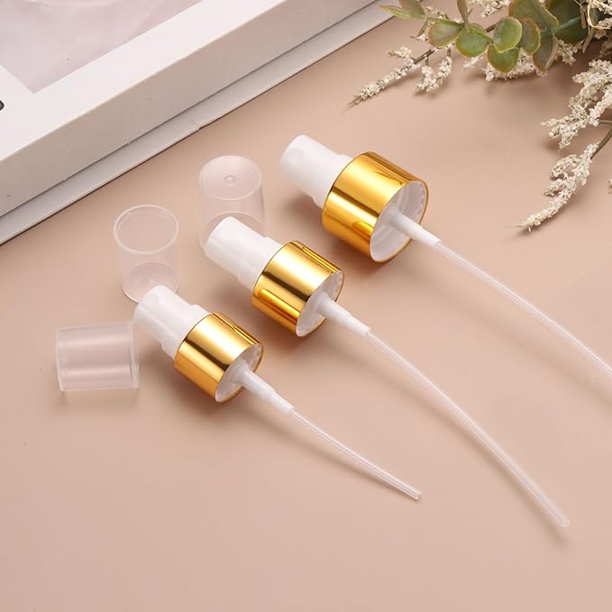 uxcell 6 Pcs Gold White Spray Top, 24/410 Fine Mist Sprayer Reusable Replacement Spray Bottle Pump Plastic Top for Cosmetic Perfume and Body Sprays Bottle