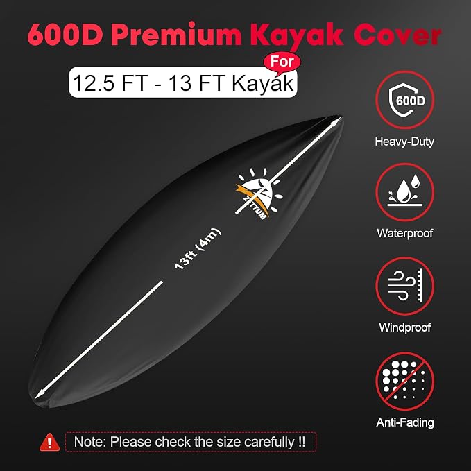 Zettum Kayak Cover 13 FT - 600D Canoe Cover for Outdoor Storage, Heavy Duty & Waterproof, Fade-Resistant Kayak Accessory for Canoe, Paddle Board, SUP, Boat, and Kayaks