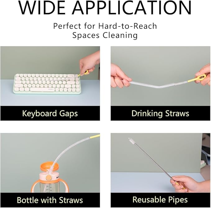 Straw Clean Brush Extra Long 12 Inch Straw Tube Brushes for Cleaning, Reusable Drinking Straw Cleaner Brush Set, Glass Pipe Cleaning Brush