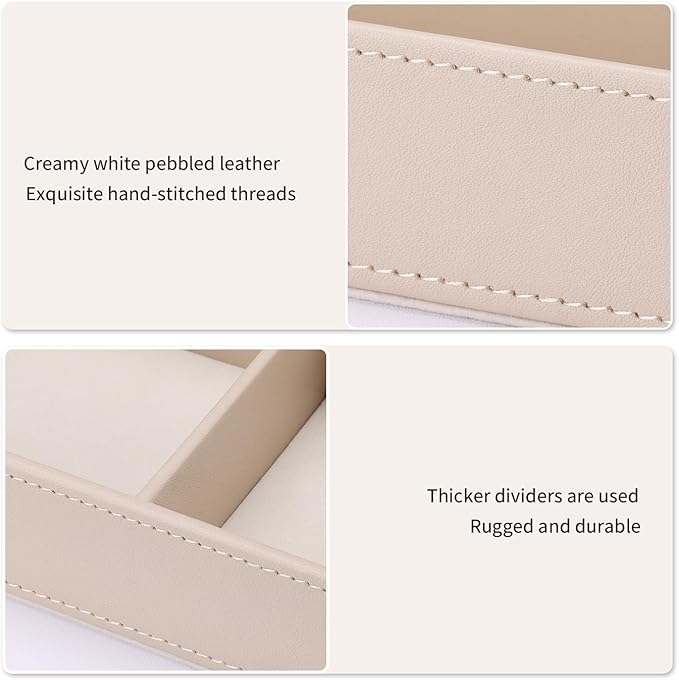 KINGFOM 4-Slot Leather Drawer Tray Desk Stationery Sundries Organizer Storage Box Pen Pencil Holder Case Container (Dark Beige)
