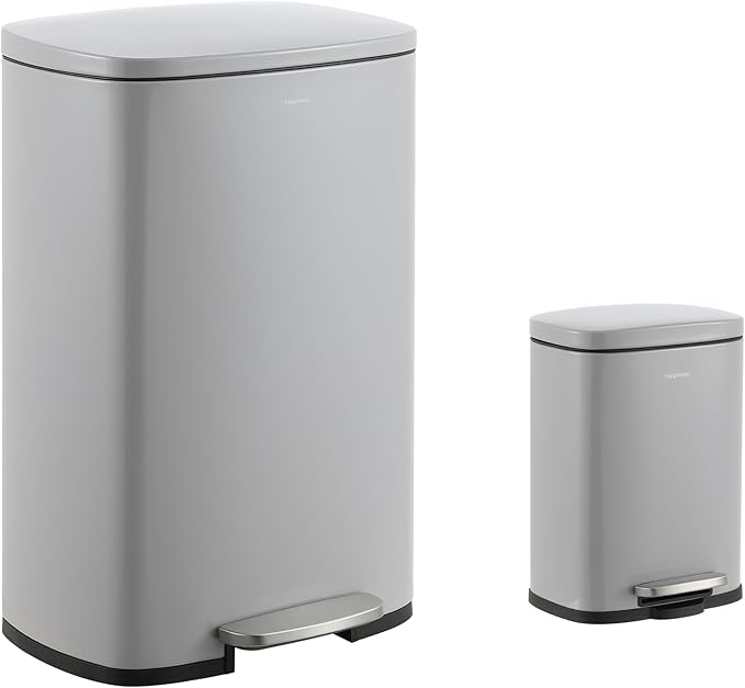 happimess HPM1006I Connor Rectangular 13-Gallon Trash Can with Soft-Close Lid and Free Mini Trash Can, Fingerprint Resistant, Modern, Minimalistic for Home, Kitchen, Office, Bathroom, Fog Gray