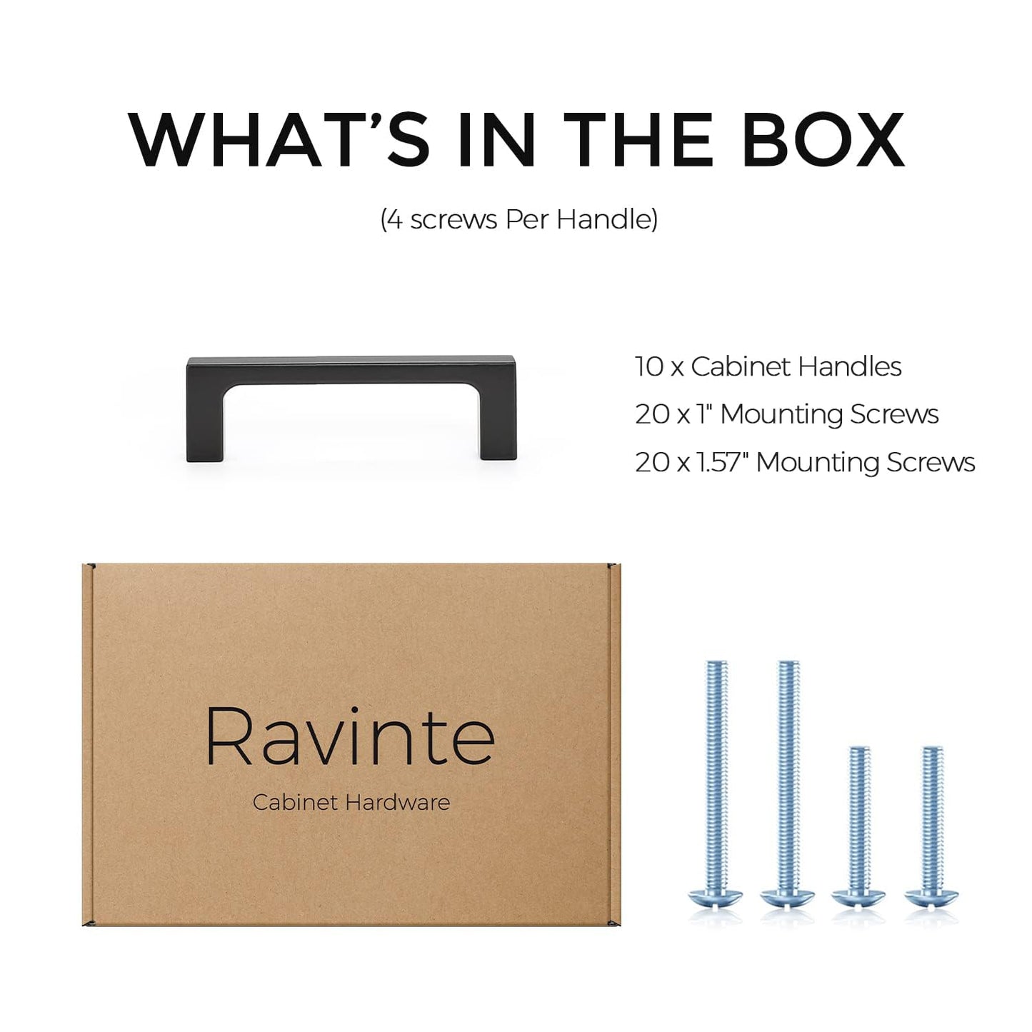 Ravinte Square Cabinet Handles 10 Pack, Solid Kitchen Cabinet Pulls Drawer Pulls Kitchen Cabinet Hardware Flat Handles, 3 Inch, Matte Black