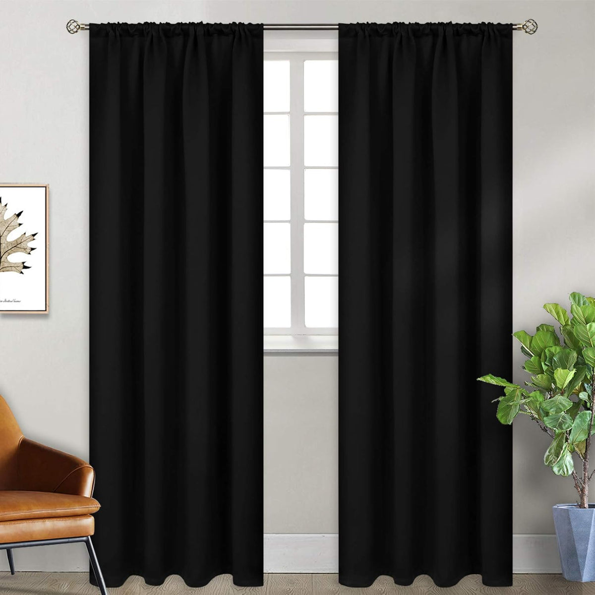 BGment Thermal Insulated Blackout Curtains 84 Inches Long for Bedroom - Rod Pocket Room Darkening Curtain for Living Room, 42 x 84 Inch, 2 Panels, Black