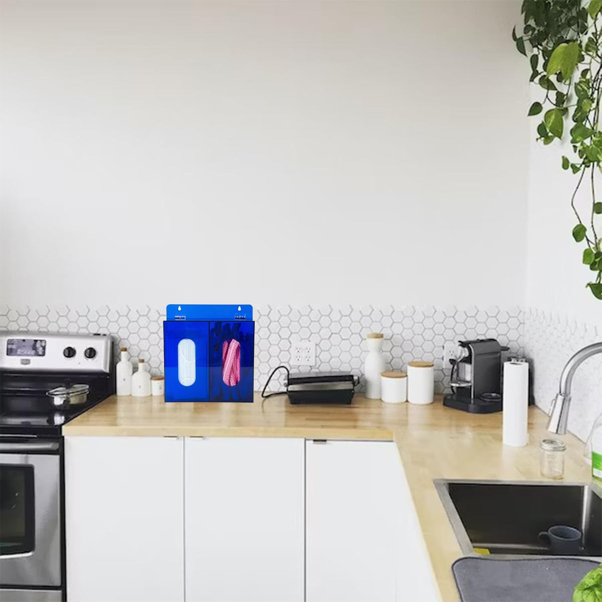 Wall Mounted Glove Dispenser, Hairnet Shoe Cover Dispenser，Acrylic Glove Box Holder, Blue (for 2 Boxes)