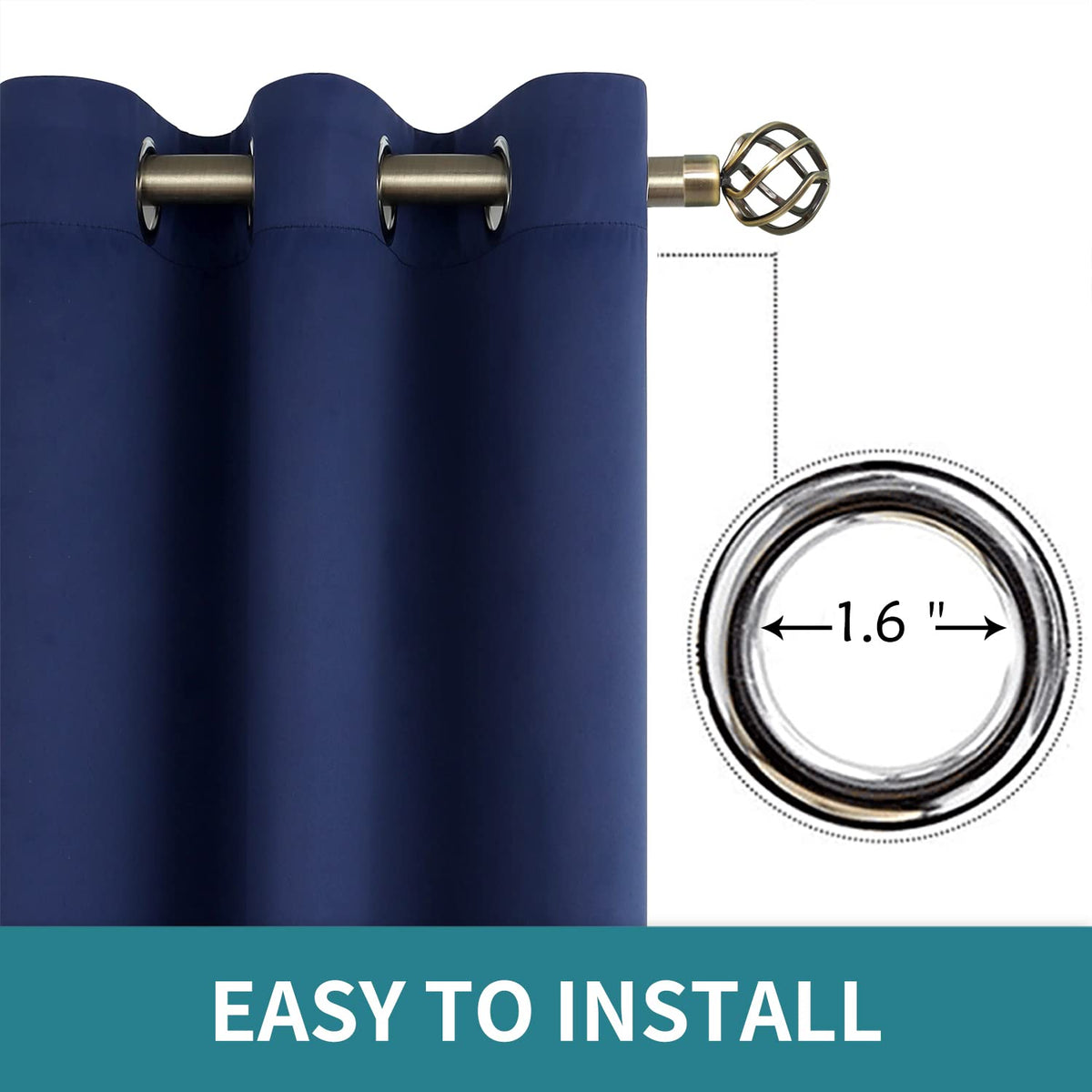 BGment Blackout Curtains for Bedroom 63 Inches Long - Navy Blue Room Darkening Thermal Insulated Sunlight Blocking Grommet Window Drapes for Kids Boys Room, Set of 2 Panels, 42 x 63 Inch