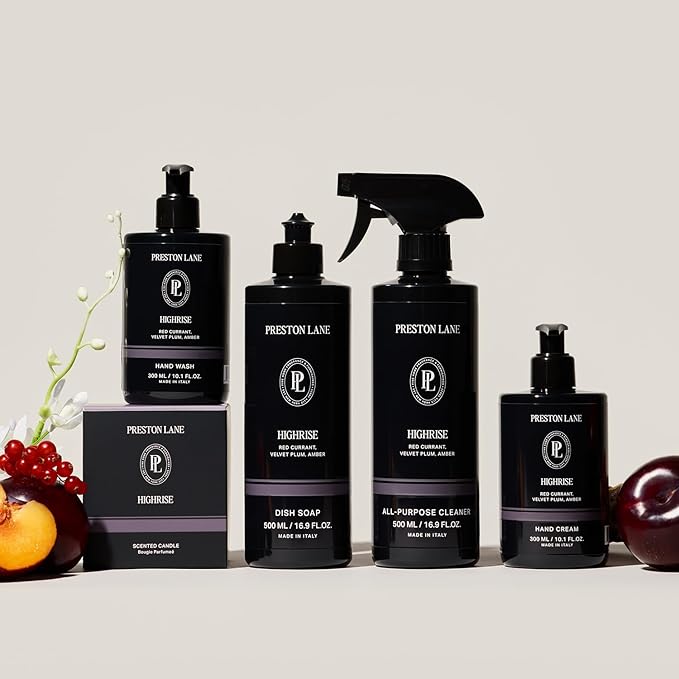 Preston Lane Signature Set, Includes All Purpose Cleaner, Dish Soap, Hand Wash, Hand Cream, & Scented Candle, Highrise