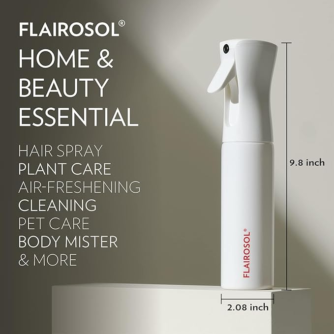 FLAIROSOL - The Original, Spray Bottle for Hair, Continuous Ultra Fine Water Mist Sprayer for Hairstyling, Barbers, Salons, Cleaning, Plants, 10.1oz/300ml (White Bottle-Coral Print)