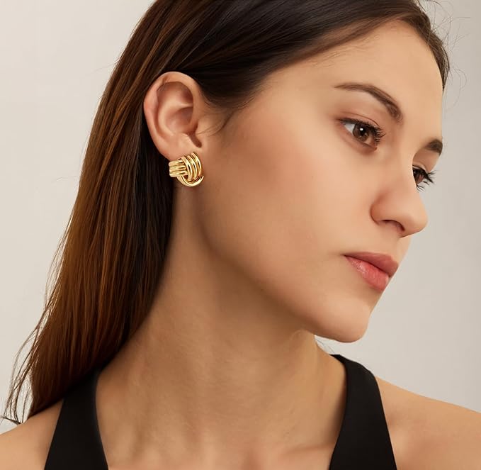 Statement Knot Link Earrings, Chunky Geometric Drop Dangle, Fashion Jewelry for Women