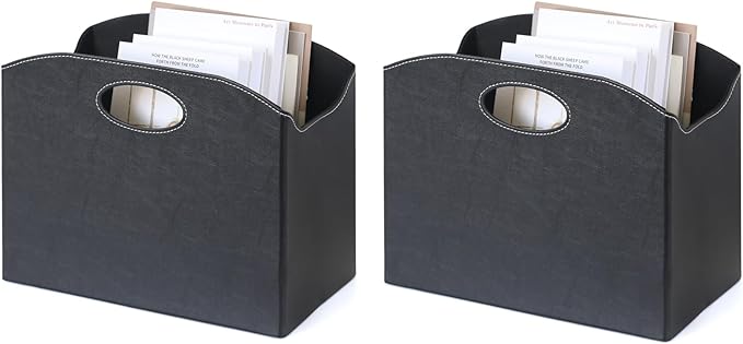 EZDeco Magazine Holder Foldable Magazine Rack Floor PU Leather File Holder Newspaper Book Storage Basket Document File Folder Organizer for Office Home (Black-2)