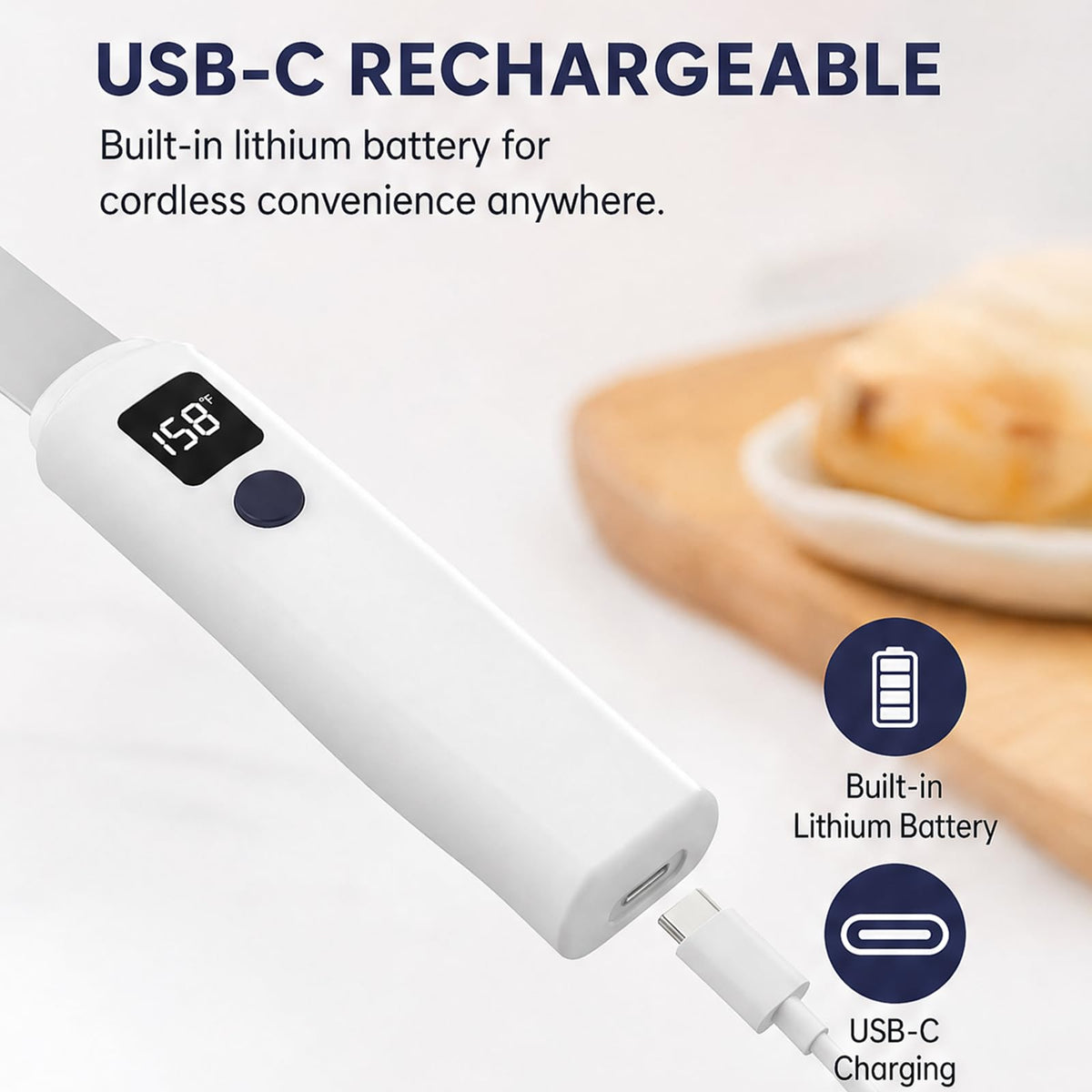 BCYIIELY Electric Heated Butter Knife Spreader - Rechargeable USB Stainless Steel Butter Knife for Hard Butter, Cheese, Jam, Cream, Kitchen Gadget with Smart Display