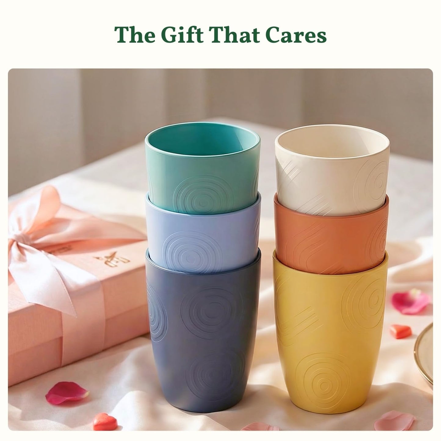 Homienly Plastic Cups Alternatives Unbreakable Drinking Glasses Wheat Straw Cup Sets for Kitchen Camping Party RV Stackable Water Tumblers Dishwasher Freezer & Microwave Safe 6 PCS (12OZ, Multi)