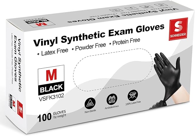 Schneider Vinyl Synthetic Exam Gloves, 4 Mil, Latex Free Disposable Gloves for Medical, Cooking, Cleaning, and Food Prep