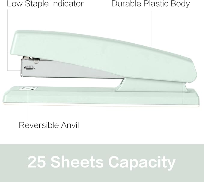 Deli Desktop Office Stapler - 25 Sheet Capacity, Includes 1000 Staples, Staple Remover, Green